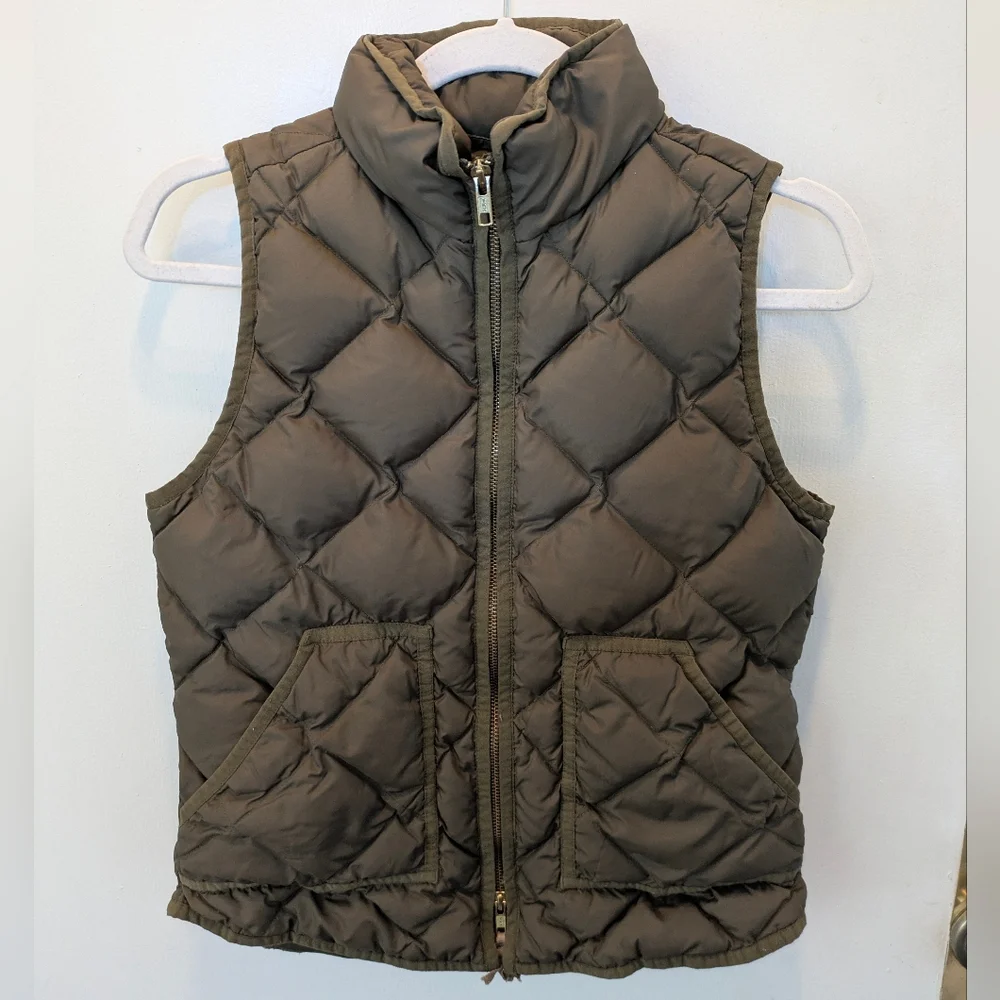 J. Crew Olive Quilted Puffer Vest